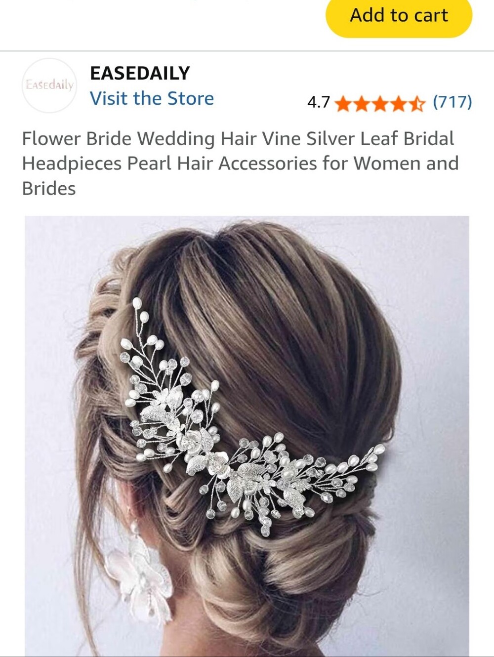 Easedaily Silver Pearl Bridal Hair Vine - Floral Wedding Hairpiece